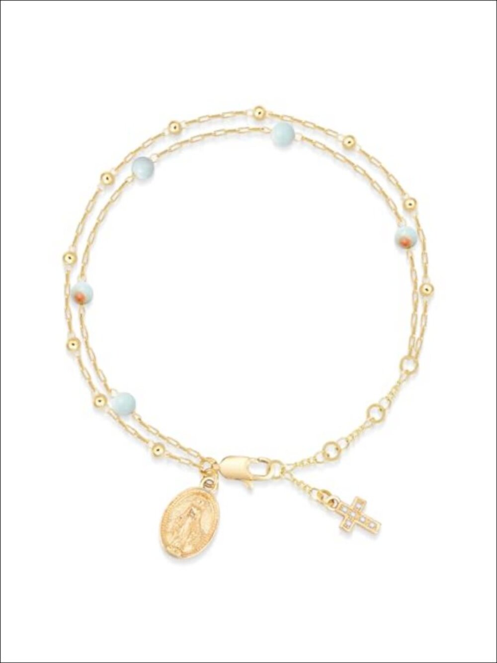 14K Gold Plated Double Layer Virgin Mary Cross Bracelet